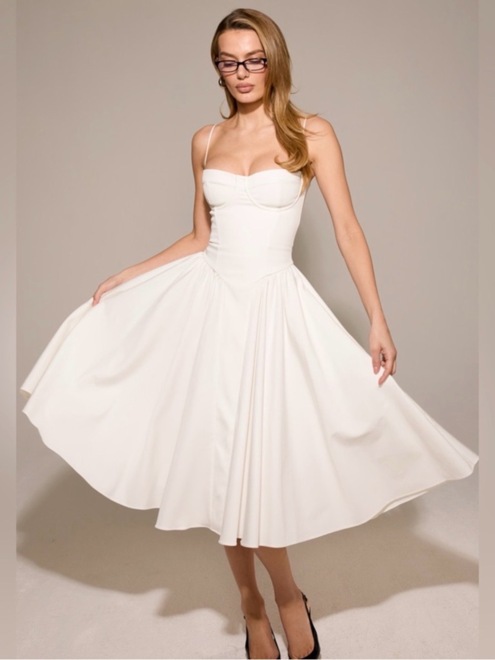 SAMARIA White corset midi dress